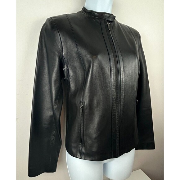 Cole Haan Women's Lambskin Leather Moto Biker Jacket Black Size XS - Picture 15 of 16